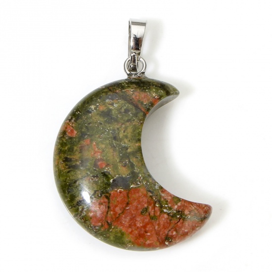 Picture of 1 Piece Unakite ( Natural ) Galaxy Charms Green Half Moon 3.5cm x 2.3cm