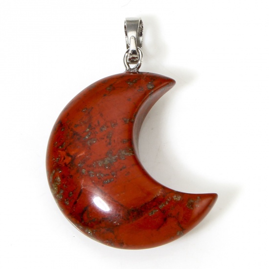 Picture of 1 Piece Stone ( Natural ) Galaxy Charms Red Brown Half Moon 3.5cm x 2.3cm