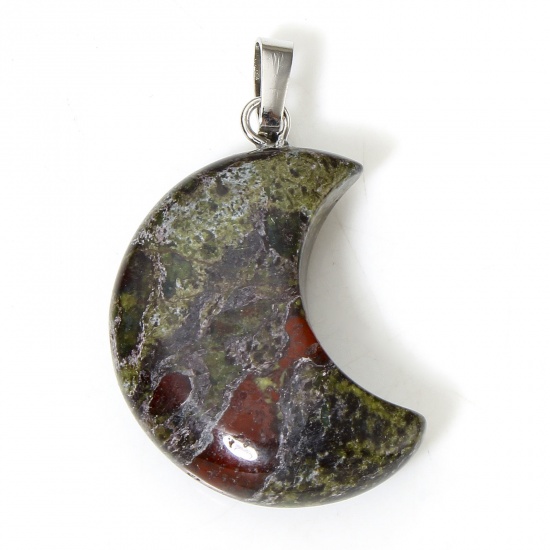 Picture of 1 Piece Andesite ( Natural ) Galaxy Charms Dark Green Half Moon 3.5cm x 2.3cm