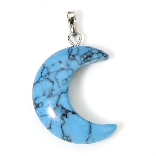 Picture of 1 Piece Turquoise ( Natural ) Galaxy Charms Blue Half Moon 3.5cm x 2.3cm