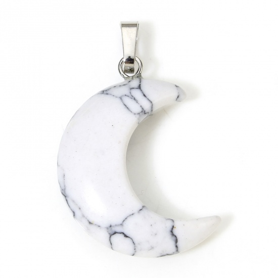 Picture of 1 Piece Howlite ( Natural ) Galaxy Charms White Half Moon 3.5cm x 2.3cm