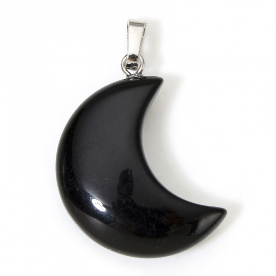 Picture of 1 Piece Obsidian ( Natural ) Galaxy Charms Black Half Moon 3.5cm x 2.3cm