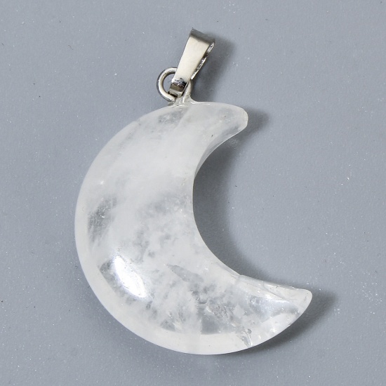 Picture of 1 Piece Quartz Rock Crystal ( Natural ) Galaxy Charms White Half Moon 3.5cm x 2.3cm