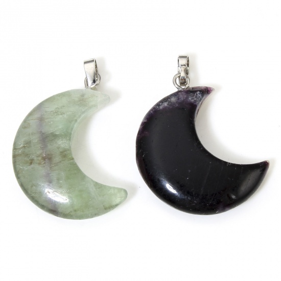 Picture of 1 Piece Fluorite ( Natural ) Galaxy Charms At Random Color Half Moon 3.5cm x 2.3cm