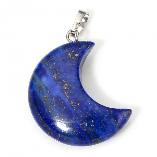 Picture of 1 Piece Lapis Lazuli ( Natural ) Galaxy Charms Blue Half Moon 3.5cm x 2.3cm