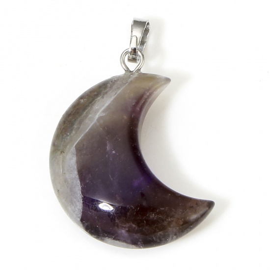 Picture of 1 Piece Amethyst ( Natural ) Galaxy Charms Purple Half Moon 3.5cm x 2.3cm