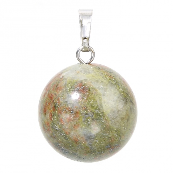 Picture of 1 Piece Unakite ( Natural ) Charms Green Ball 28mm x 18mm
