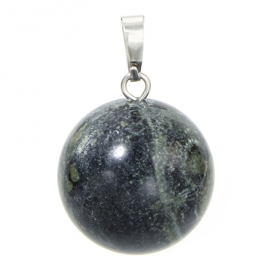 Picture of 1 Piece Stone ( Natural ) Charms Dark Green Ball 28mm x 18mm