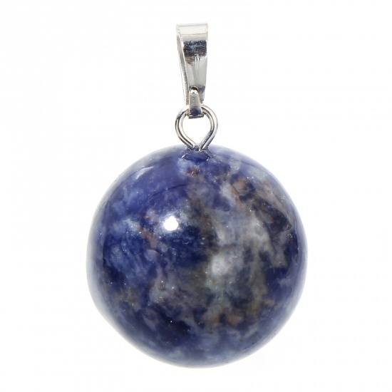 Picture of 1 Piece Blue-vein Stone ( Natural ) Charms Blue Ball 28mm x 18mm
