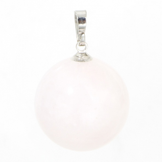 Picture of 1 Piece Rose Quartz ( Natural ) Charms Light Pink Ball 28mm x 18mm