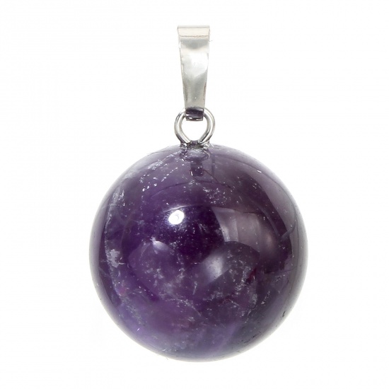 Picture of 1 Piece Amethyst ( Natural ) Charms Purple Ball 28mm x 18mm
