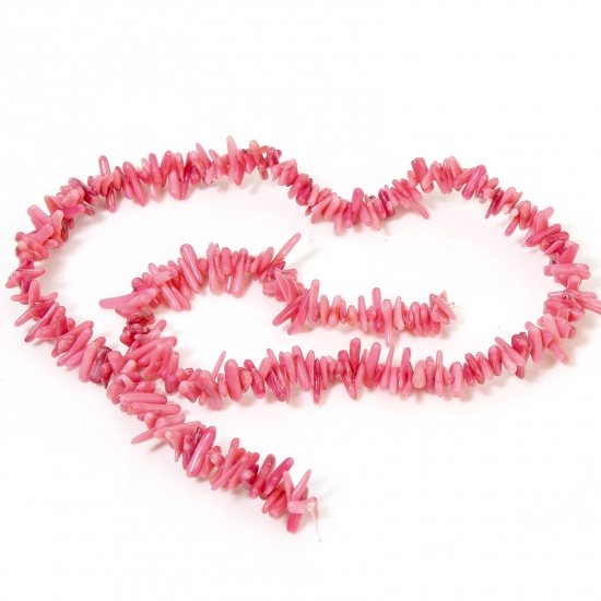 Picture of 1 Strand (Approx 250 - 120 PCs/Strand) Coral ( Natural Dyed ) Beads For DIY Charm Jewelry Making Irregular Pink About 22x8mm - 6x4mm, Hole: Approx 0.5mm, 40cm(15 6/8") long