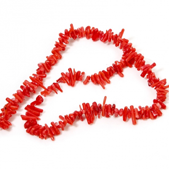 Picture of 1 Strand (Approx 250 - 120 PCs/Strand) Coral ( Natural Dyed ) Beads For DIY Charm Jewelry Making Irregular Red About 22x8mm - 6x4mm, Hole: Approx 0.5mm, 40cm(15 6/8") long