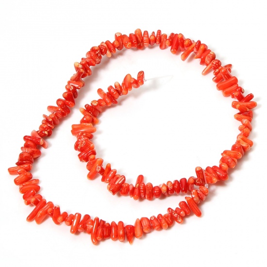 Picture of 1 Strand (Approx 250 - 120 PCs/Strand) Coral ( Natural Dyed ) Beads For DIY Charm Jewelry Making Irregular Orange-red About 22x8mm - 6x4mm, Hole: Approx 0.5mm, 40cm(15 6/8") long