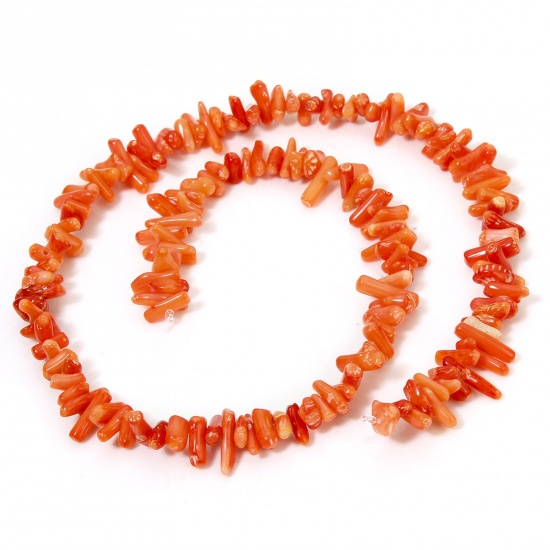 Picture of 1 Strand (Approx 250 - 120 PCs/Strand) Coral ( Natural Dyed ) Beads For DIY Charm Jewelry Making Irregular Orange About 22x8mm - 6x4mm, Hole: Approx 0.5mm, 40cm(15 6/8") long