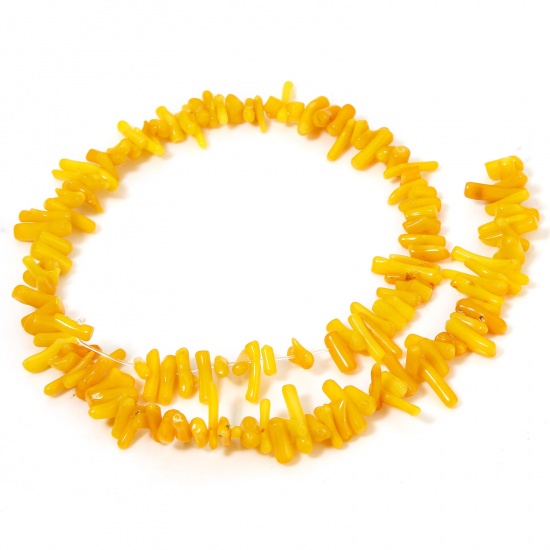 Picture of 1 Strand (Approx 250 - 120 PCs/Strand) Coral ( Natural Dyed ) Beads For DIY Charm Jewelry Making Irregular Yellow About 22x8mm - 6x4mm, Hole: Approx 0.5mm, 40cm(15 6/8") long