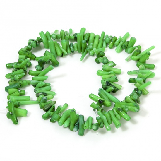Picture of 1 Strand (Approx 250 - 120 PCs/Strand) Coral ( Natural Dyed ) Beads For DIY Charm Jewelry Making Irregular Green About 22x8mm - 6x4mm, Hole: Approx 0.5mm, 40cm(15 6/8") long