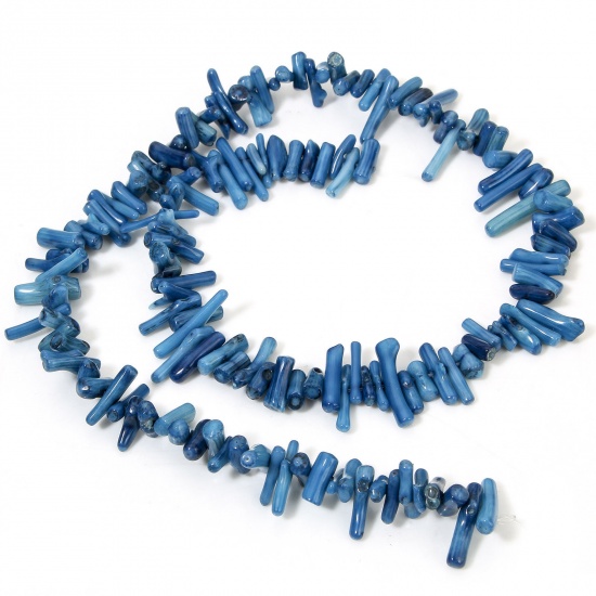 Picture of 1 Strand (Approx 250 - 120 PCs/Strand) Coral ( Natural Dyed ) Beads For DIY Charm Jewelry Making Irregular Blue About 22x8mm - 6x4mm, Hole: Approx 0.5mm, 40cm(15 6/8") long
