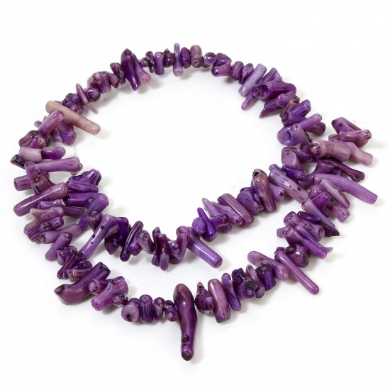 Picture of 1 Strand (Approx 250 - 120 PCs/Strand) Coral ( Natural Dyed ) Beads For DIY Charm Jewelry Making Irregular Purple About 22x8mm - 6x4mm, Hole: Approx 0.5mm, 40cm(15 6/8") long