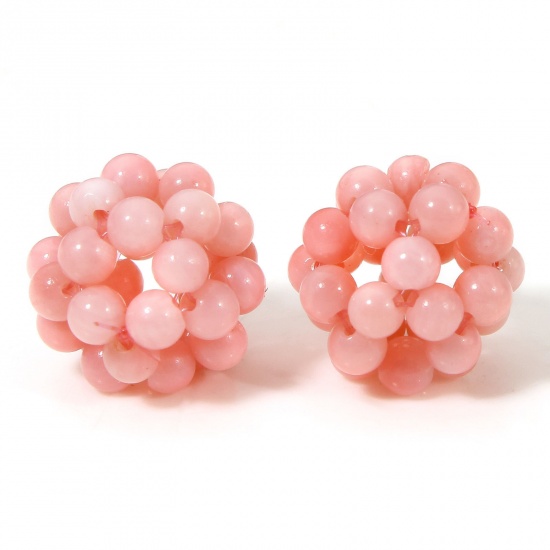 Picture of 1 Piece Coral ( Natural Dyed ) Beads For DIY Charm Jewelry Making Ball Pink About 12mm Dia., Hole: Approx 1.6mm