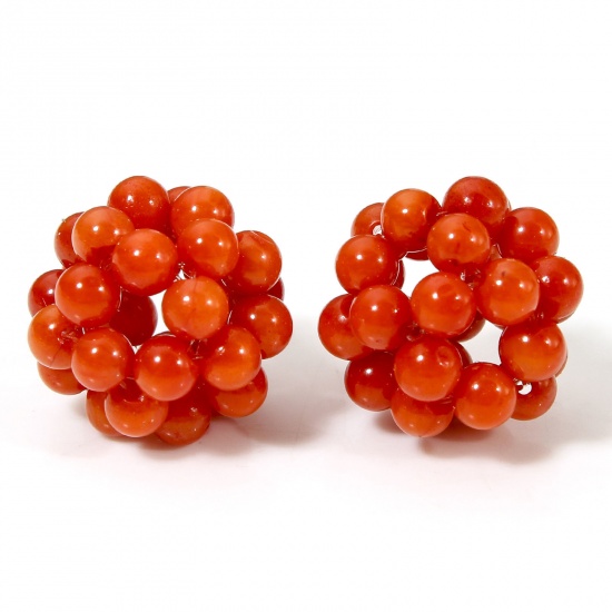 Immagine di 1 Pz Corallo ( Naturale/Tintura ) Perline per la Creazione di Gioielli con Ciondoli Fai-da-te Palla Rosso Arancione Come 12mm Dia., Foro: Circa 1.6mm