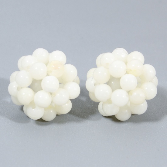 Picture of 1 Piece Coral ( Natural Dyed ) Beads For DIY Charm Jewelry Making Ball White About 12mm Dia., Hole: Approx 1.6mm