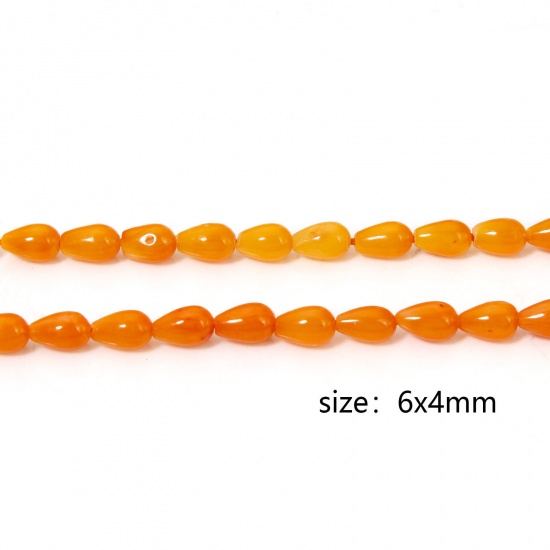 Picture of 1 Strand (Approx 62 PCs/Strand) Coral ( Natural Dyed ) Beads For DIY Charm Jewelry Making Drop Orange About 6mm x 4mm, Hole: Approx 0.5mm, 40cm(15 6/8") long