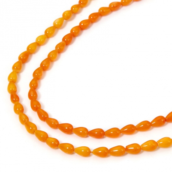 Immagine di 1 Filo (Circa 62 Pz/Treccia) Corallo ( Naturale/Tintura ) Perline per la Creazione di Gioielli con Ciondoli Fai-da-te Goccia Arancione Come 6mm x 4mm, Foro: Circa 0.5mm, 40cm Lunghezza
