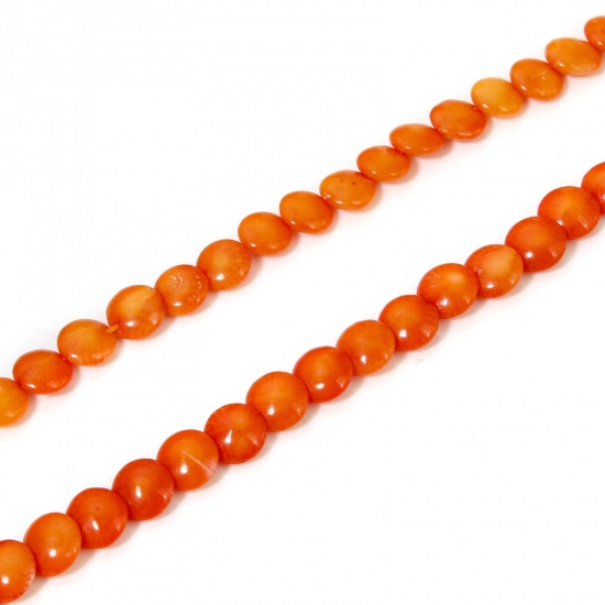 Picture of 1 Strand (Approx 50 PCs/Strand) Coral ( Natural Dyed ) Beads For DIY Charm Jewelry Making Barrel Orange About 9mm Dia., Hole: Approx 0.5mm, 40cm(15 6/8") long