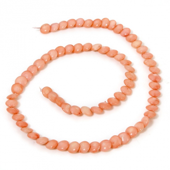 Bild von 1 Strang (ca. 85 - 65 Stück/Strang) Koralle ( Natur/Gefärbt ) Perlen für die Herstellung von DIY-Charme-Schmuck Barrel Pfirsichfarben ca. 7mm D., Loch:ca. 0.5mm, 40cm lang