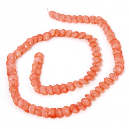 Picture of 1 Strand (Approx 85 - 65 PCs/Strand) Coral ( Natural Dyed ) Beads For DIY Charm Jewelry Making Barrel Orange Pink About 7mm Dia., Hole: Approx 0.5mm, 40cm(15 6/8") long