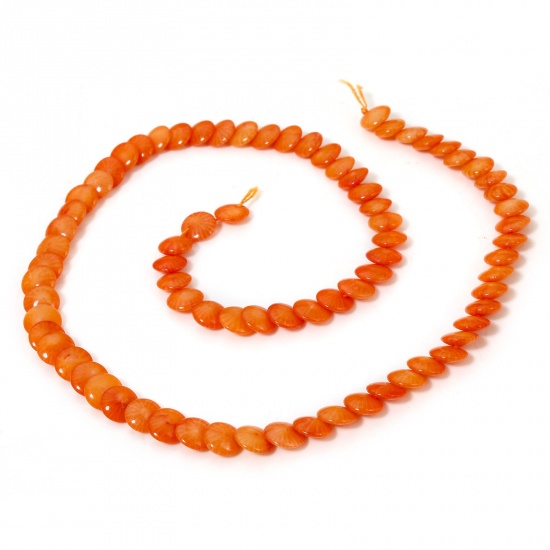 Picture of 1 Strand (Approx 85 - 65 PCs/Strand) Coral ( Natural Dyed ) Beads For DIY Charm Jewelry Making Barrel Orange About 7mm Dia., Hole: Approx 0.5mm, 40cm(15 6/8") long