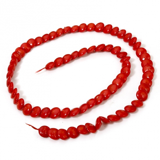 Bild von 1 Strang (ca. 85 - 65 Stück/Strang) Koralle ( Natur/Gefärbt ) Perlen für die Herstellung von DIY-Charme-Schmuck Barrel Rot ca. 7mm D., Loch:ca. 0.5mm, 40cm lang