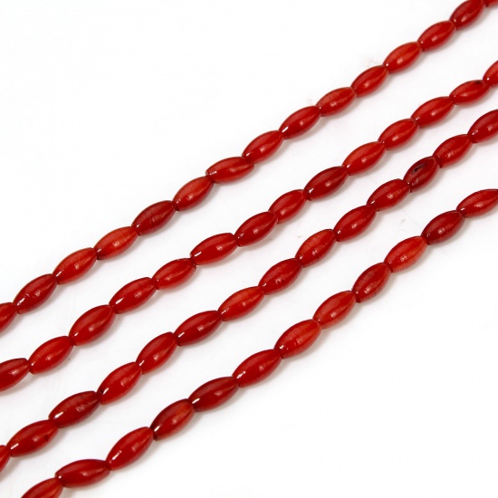 Immagine di 1 Filo (Circa 64 Pz/Treccia) Corallo ( Naturale/Tintura ) Perline per la Creazione di Gioielli con Ciondoli Fai-da-te Grano di Riso Rosso Scuro Come 6mm x 3mm, Foro: Circa 0.5mm, 40cm Lunghezza