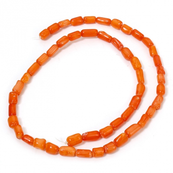 Picture of 1 Strand (Approx 50 - 28 PCs/Strand) Coral ( Natural Dyed ) Beads For DIY Charm Jewelry Making Cylinder Orange About 19x6mm - 7x4mm, Hole: Approx 0.5mm, 43cm - 39cm long