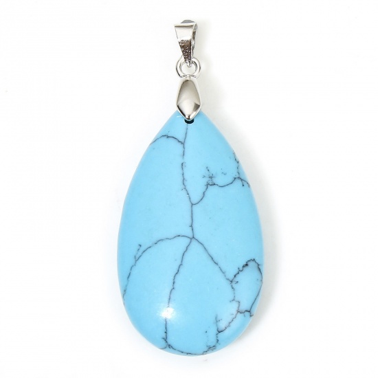 Picture of 1 Piece Turquoise ( Natural ) Charms Blue Drop 4.5cm x 2cm