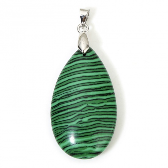 Picture of 1 Piece Malachite ( Natural ) Charms Green Drop 4.5cm x 2cm