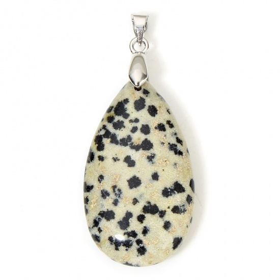 Picture of 1 Piece Speckled Stone Limestone ( Natural ) Charms Grey Beige Drop 4.5cm x 2cm