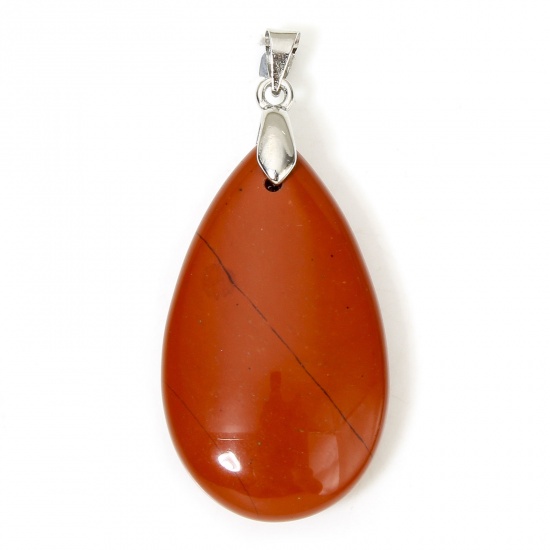 Picture of 1 Piece Stone ( Natural ) Charms Red Brown Drop 4.5cm x 2cm