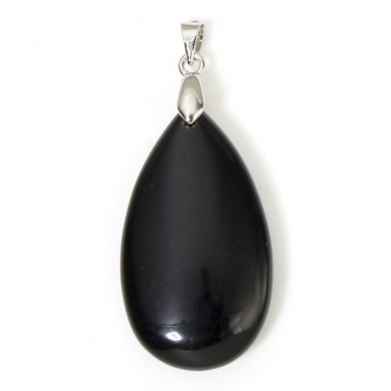 Picture of 1 Piece Obsidian ( Natural ) Charms Black Drop 4.5cm x 2cm