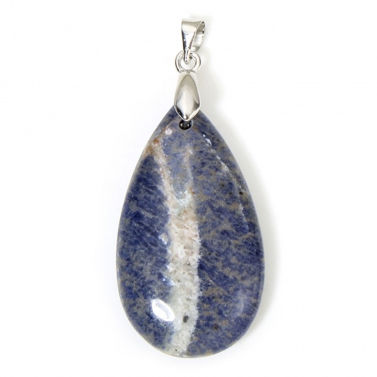 Picture of 1 Piece Blue-vein Stone ( Natural ) Charms Blue Drop 4.5cm x 2cm