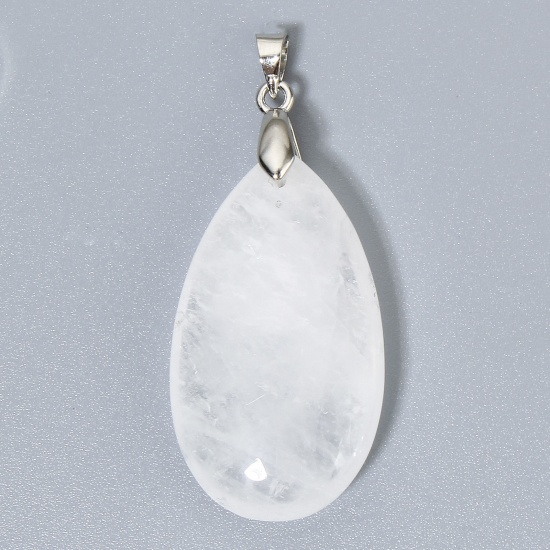 Picture of 1 Piece Quartz Rock Crystal ( Natural ) Charms White Drop 4.5cm x 2cm