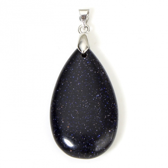 Picture of 1 Piece Blue Sand Stone ( Natural ) Charms Dark Blue Drop 4.5cm x 2cm