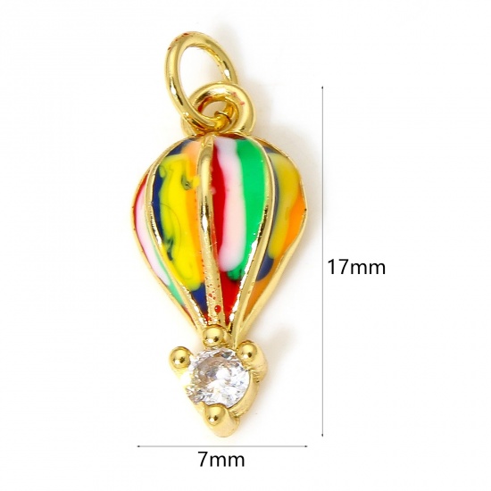 Image de 1 Pièce Breloques Transport en Laiton Respectueux de la Nature Ballon à Air Chaud Plaqué Or Véritable 18K Multicolore Émail à Zircone Cubique Clair 17mm x 7mm