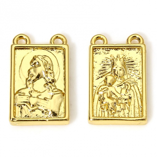 Picture of 1 Piece Eco-friendly Brass Religious Charms 18K Real Gold Plated Virgin Mary Double Sided 13mm x 8mm
