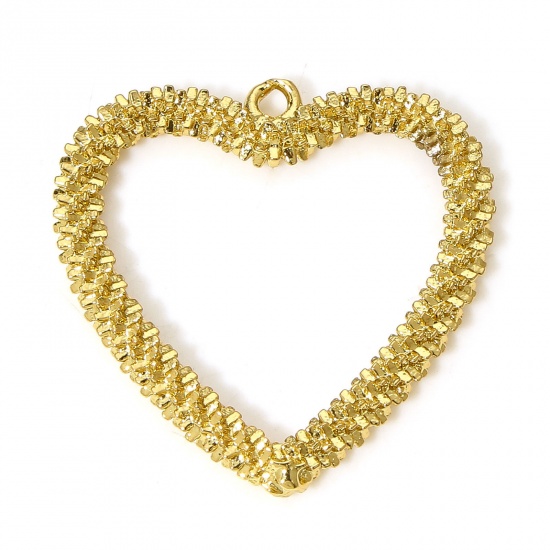 Picture of 1 Piece Eco-friendly Brass Geometric Charms 18K Real Gold Plated Heart Texture 25mm x 25mm