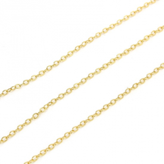 Picture of 1 Yard Eco-friendly Vacuum Plating Brass Stylish Rolo Chain For Handmade DIY Jewelry Making Findings 18K Gold Plated 2mm