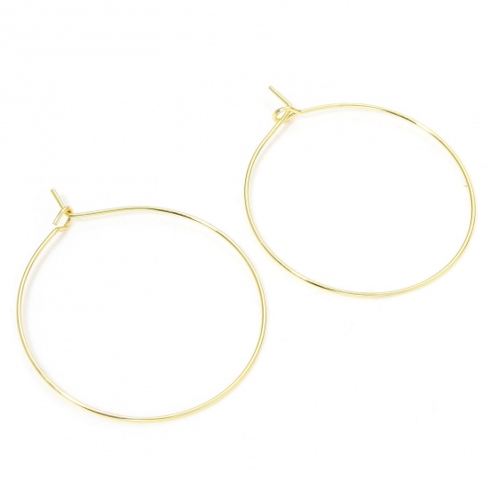 Picture of 10 PCs Eco-friendly Vacuum Plating Brass Simple Hoop Earrings For DIY Jewelry Making Accessories 18K Gold Color Circle Ring 15mm Dia., Post/ Wire Size: (21 gauge)