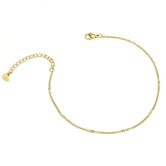 Picture of 1 Piece 304 Stainless Steel Handmade Link Chain Anklet 18K Gold Color 22cm(8 5/8") long