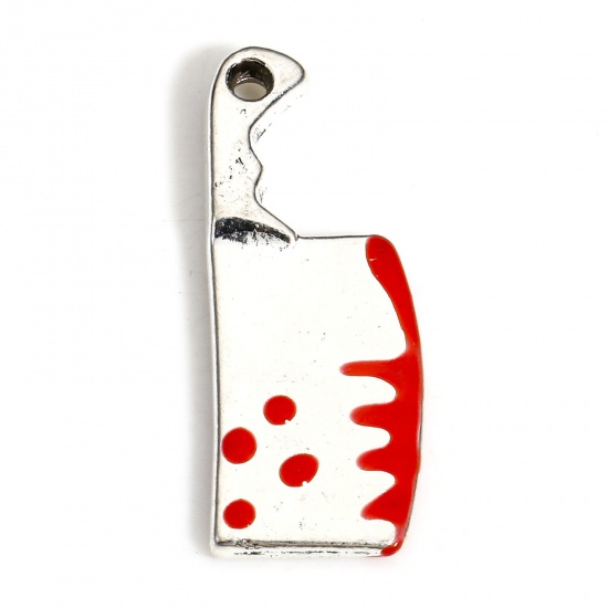 Immagine di 10 PCs Zinc Based Alloy Halloween Charms Antique Silver Color Red Knife Enamel 23mm x 9mm